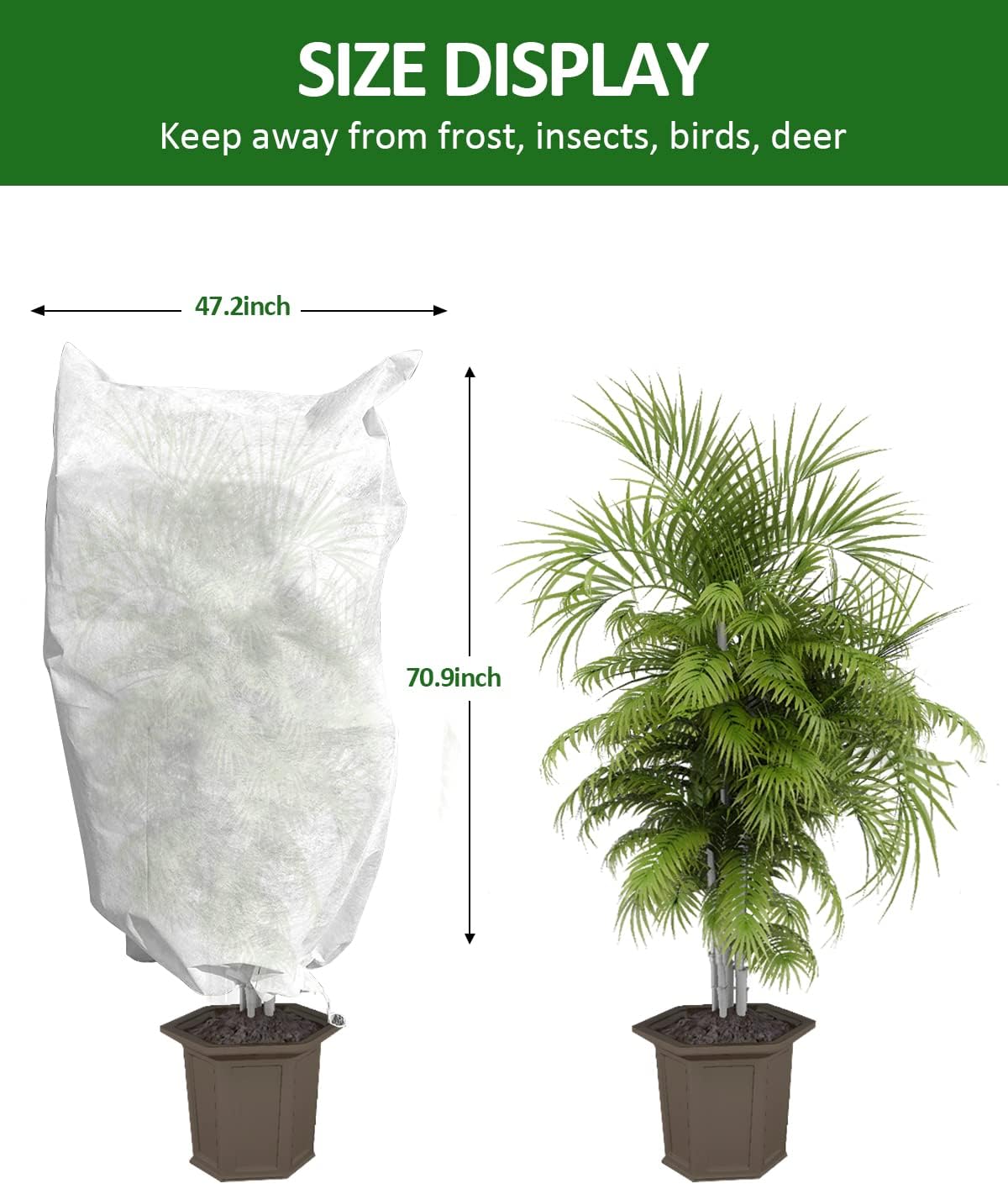 EAONE 4 Pack Plant Covers Freeze Protection, 47x71'' Winter Frosts Cloth for Outdoor Plants, Reusable Frost Blankets Drawstring Bags for Cold Freeze Sun Protection Bird Insect Prevention, White