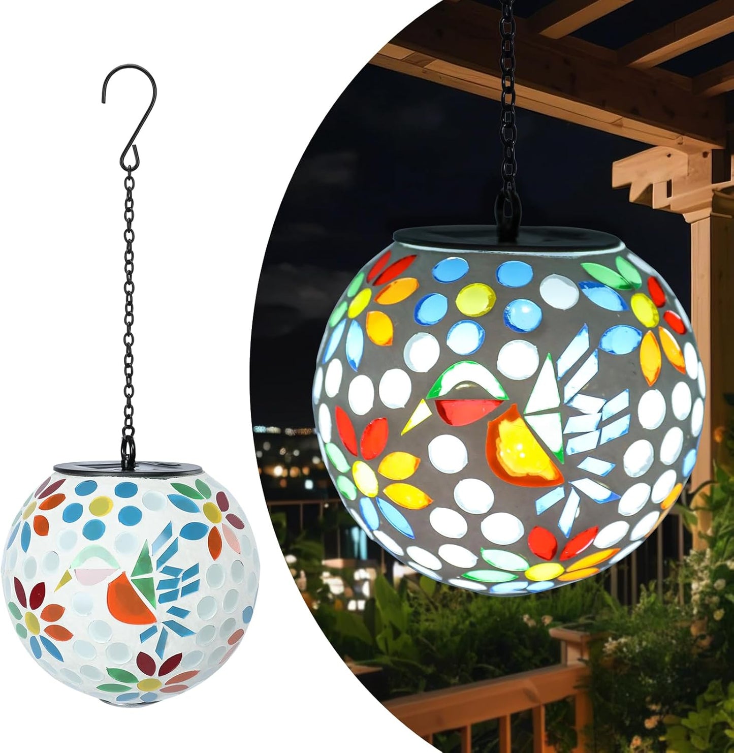 Solar Lanterns Outdoor Hanging Solar Mosaic Hummingbird Lantern Outdoor Waterproof Lanterns Decorative Garden Patio Yard Party Decor Multi