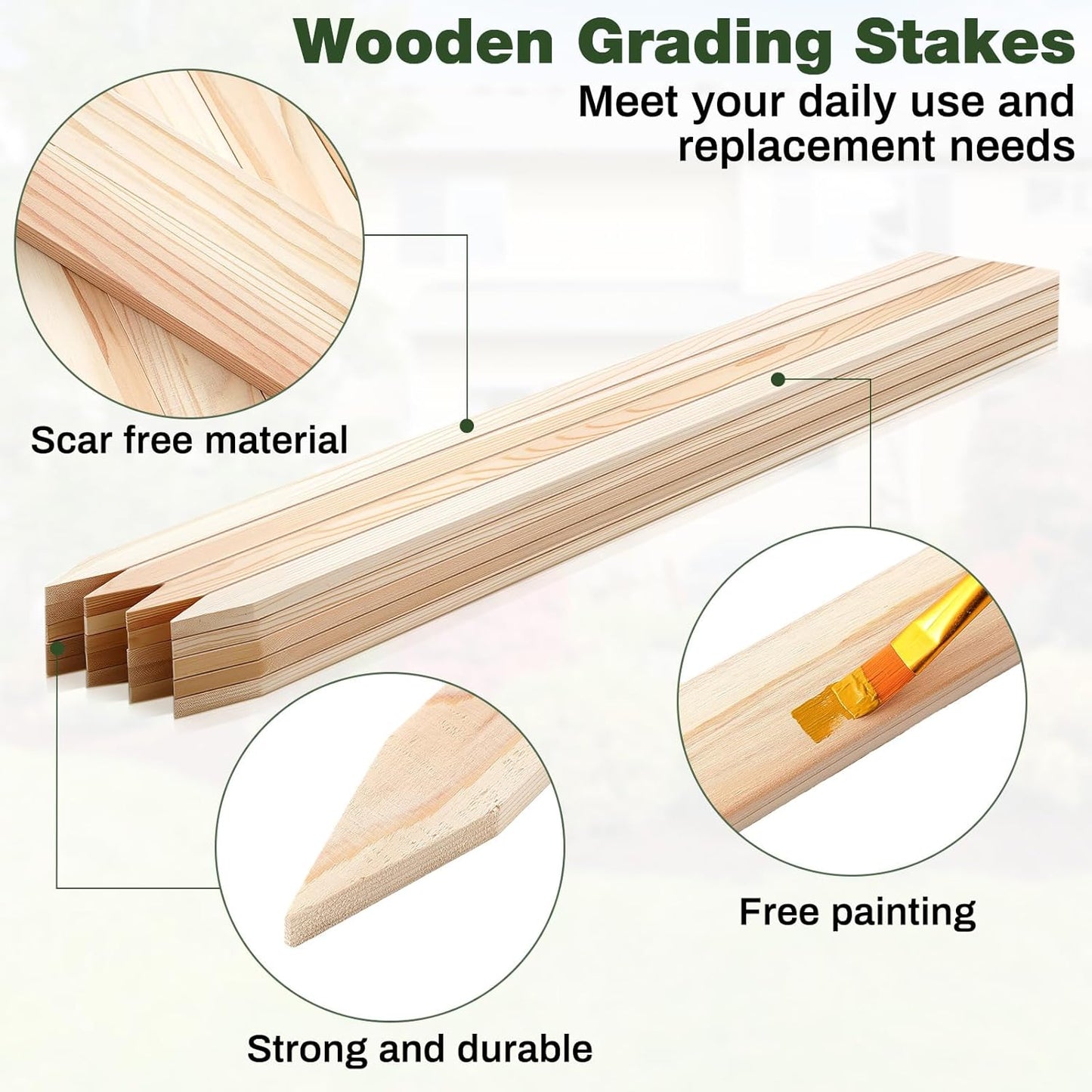 20 Pieces Wooden Garden Stakes 48 Inch Grade and Survey Stakes Wooden Garden and Sign Posts for Plant Support Silt Fence Yard Farm Survey Boundaries Baselines