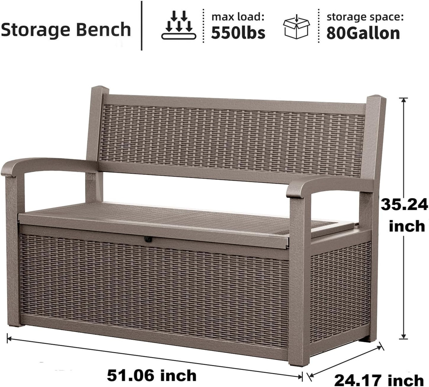 80 Gallon Outdoor Storage Bench Deck Box Waterproof Lockable,Outdoor Storage Furniture for Patio,Garden and Cushions(Gray)