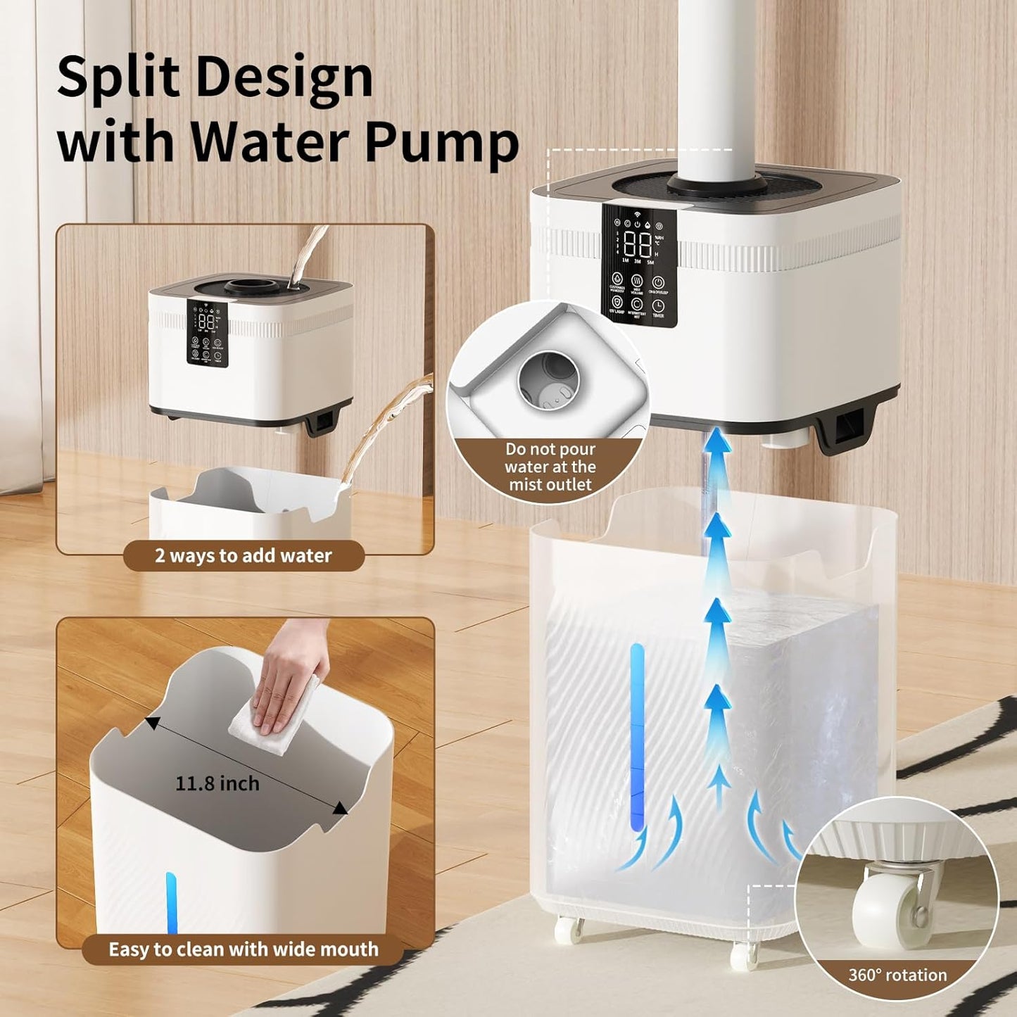 30L/7.93Gal Ultra Large Humidifiers for Bedroom 4500 sq ft, Quiet Humidifiers for Large Room, Top-Fill Humidifier with 4 Mist Mode & Extension Tube for Home School Office Commercial Greenhouse Plants