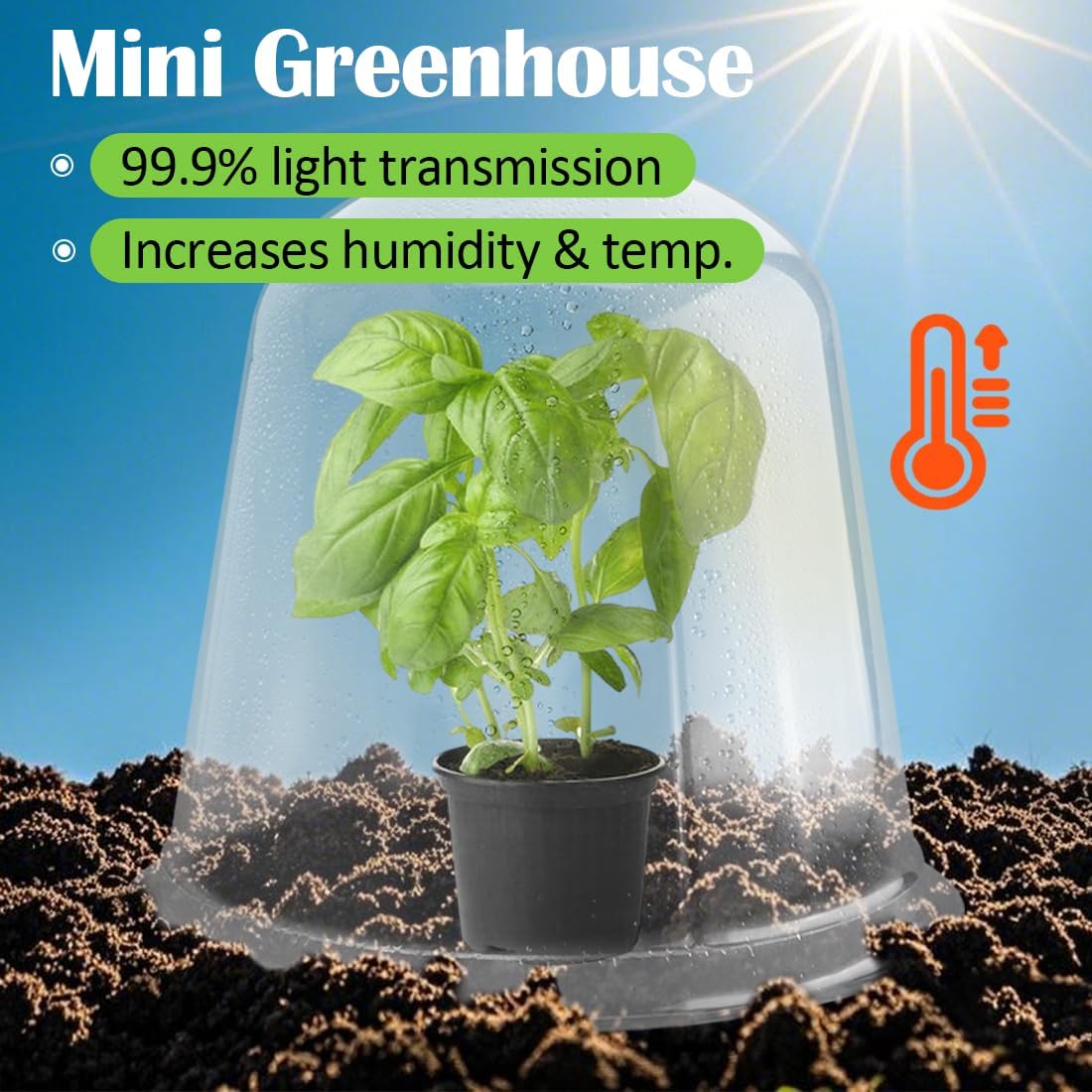 13 Inch Humidity Domes Garden Cloches for Plant Protection, Protectors from Animals, Garden Clear Plant Cover with Ventilation Holes 5 Pack