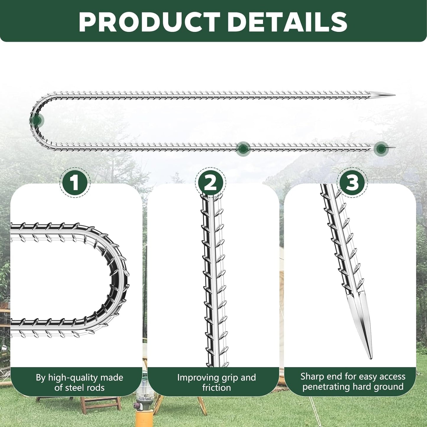 10 Pieces Trampoline Stakes Anchors High Wind Heavy Duty,U Shaped Garden Hooks Stakes for Ground,Trampoline Tie Downs Anchor Kit,Bounce Horseshoe House Stake,Rebar Camping Tent Stakes,12 Inch Long