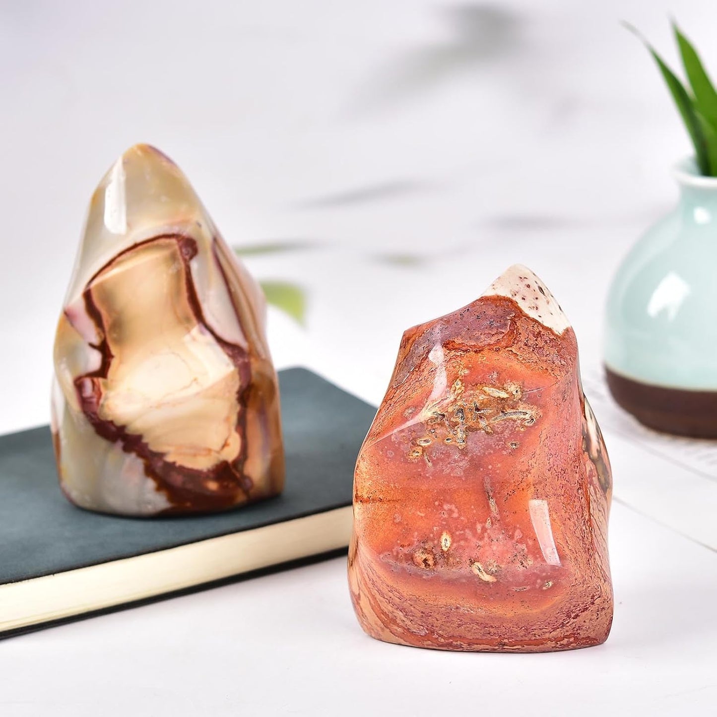 AMOYSTONE Polychrome Jasper Flame Shaped Stone Towers Obelisk Natural Healing Crystal Quartz Reiki Energy Decoration Home Office 1.0-1.5LBS