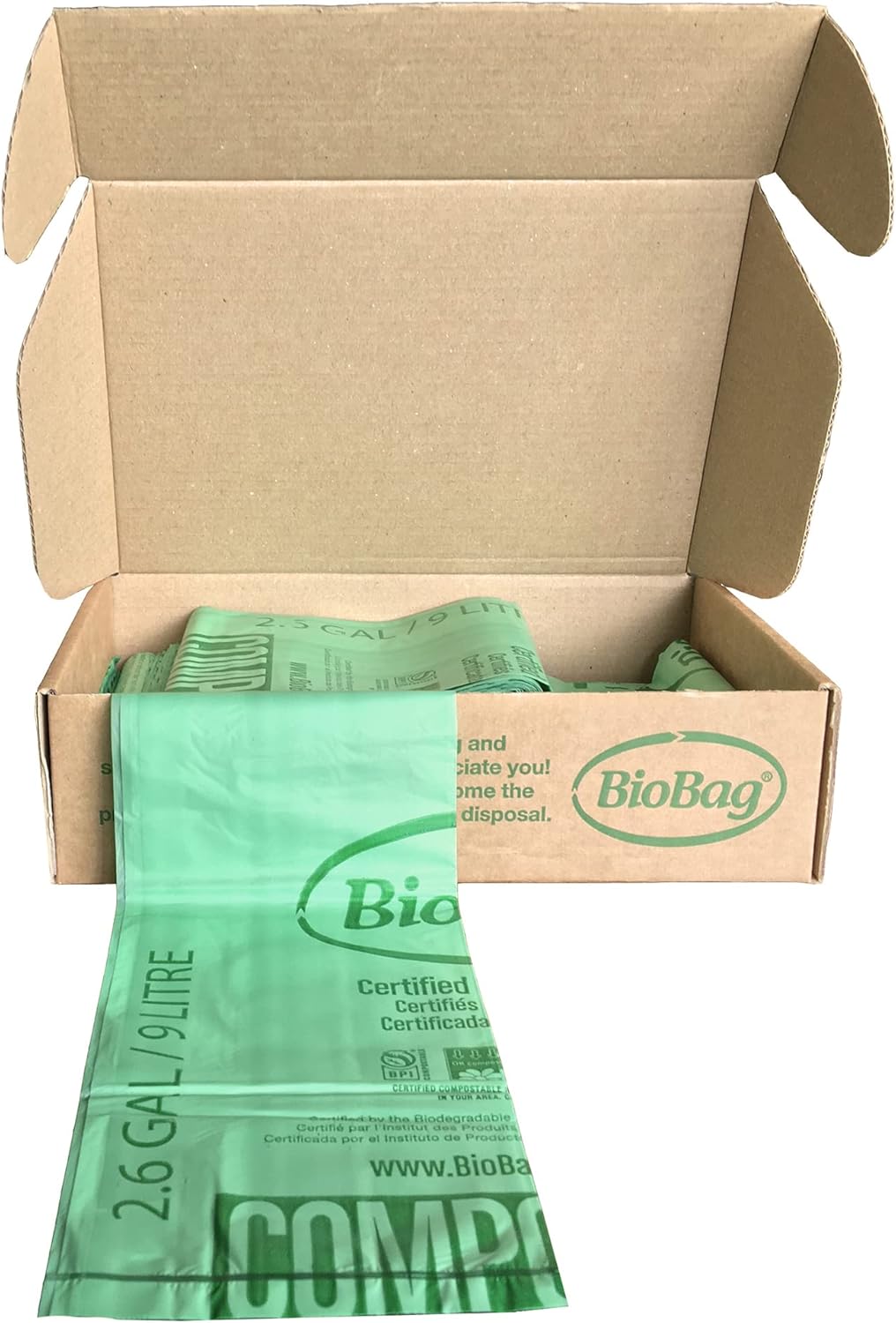 2.6 Gallon Compostable Food Scrap Bags by BioBag, 100 Count, BPI Certified, Meets ASTM D6400 Standards, Made in USA, Kitchen Counter Bin Liners