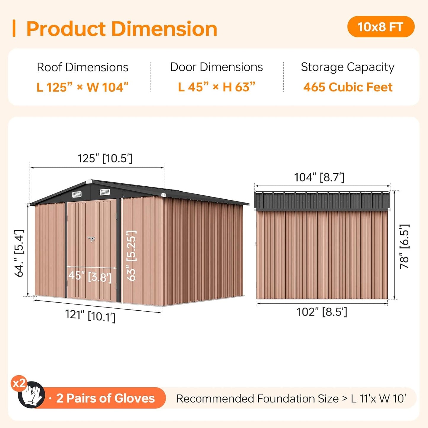 8x10 FT Outdoor Storage Shed, Utility Steel Tool Shed with Lockable Door and Air Vents, Galvanized Metal Shed for Garden Backyard Patio Lawn (8'x10', Brown)