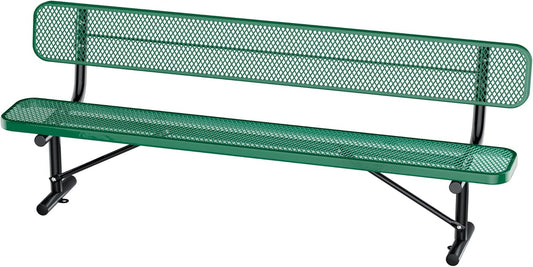 8Ft Heavy Duty Park Bench with Back Portable Frame, Outdoor Steel Bench with Backrest, Expanded Metal Mesh Bench for Lawn, Park, Deck, Garden, Patio, Porch, Green