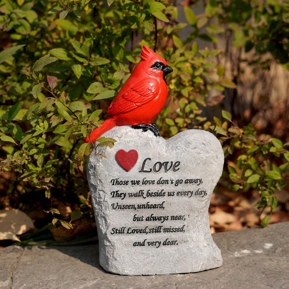 Cardinal Decor Garden Decor,Red Cardinal Memorial Stones for Loved Ones, Cardinal Bird Figurine,Garden Sculptures & Statues, Outdoor Decor for Balcony, Yard, Lawn, Pathway, Walkway