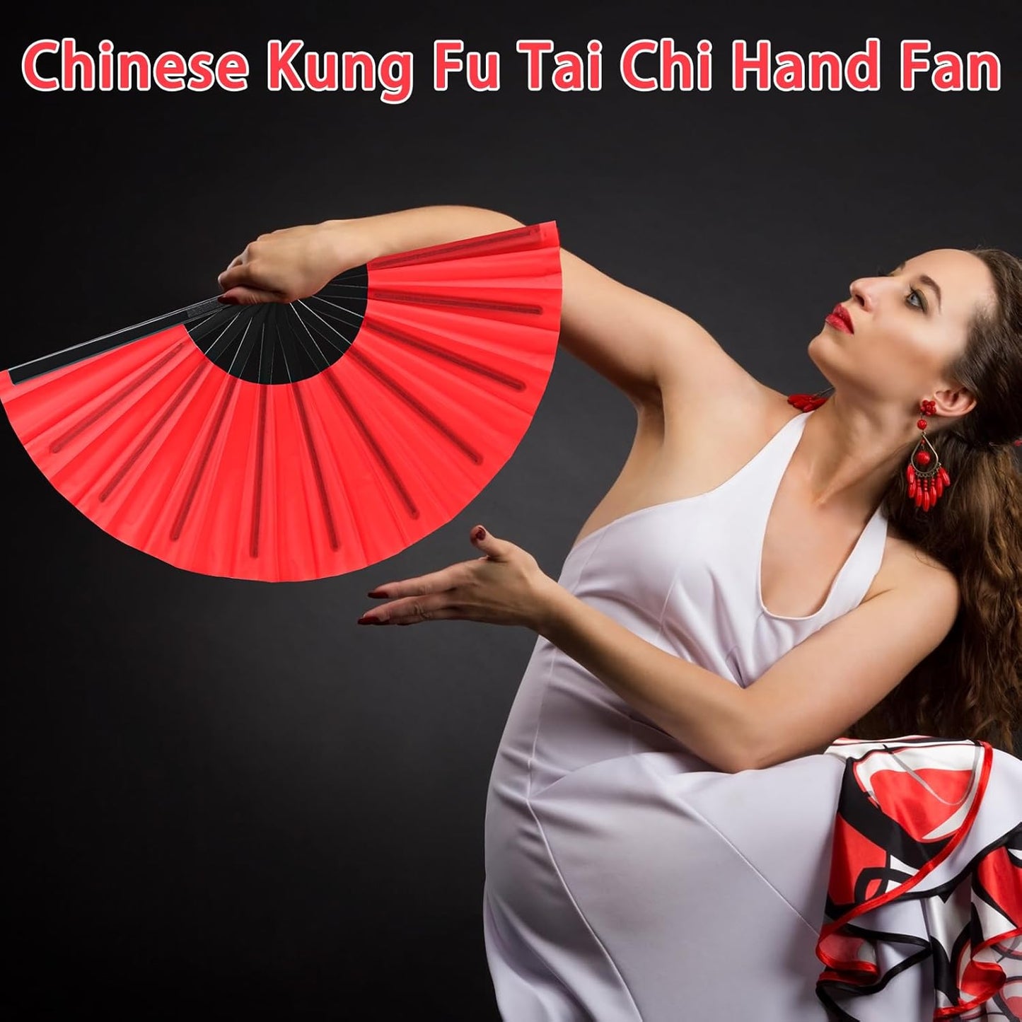 Blulu 4 Pcs 13 Inch Large Folding Hand Fans for Line Dancing Big Clapping Popping Raves Fans Bulk for Dancing Boots on The Ground Festival Party Decoration(Classic Style, Red)