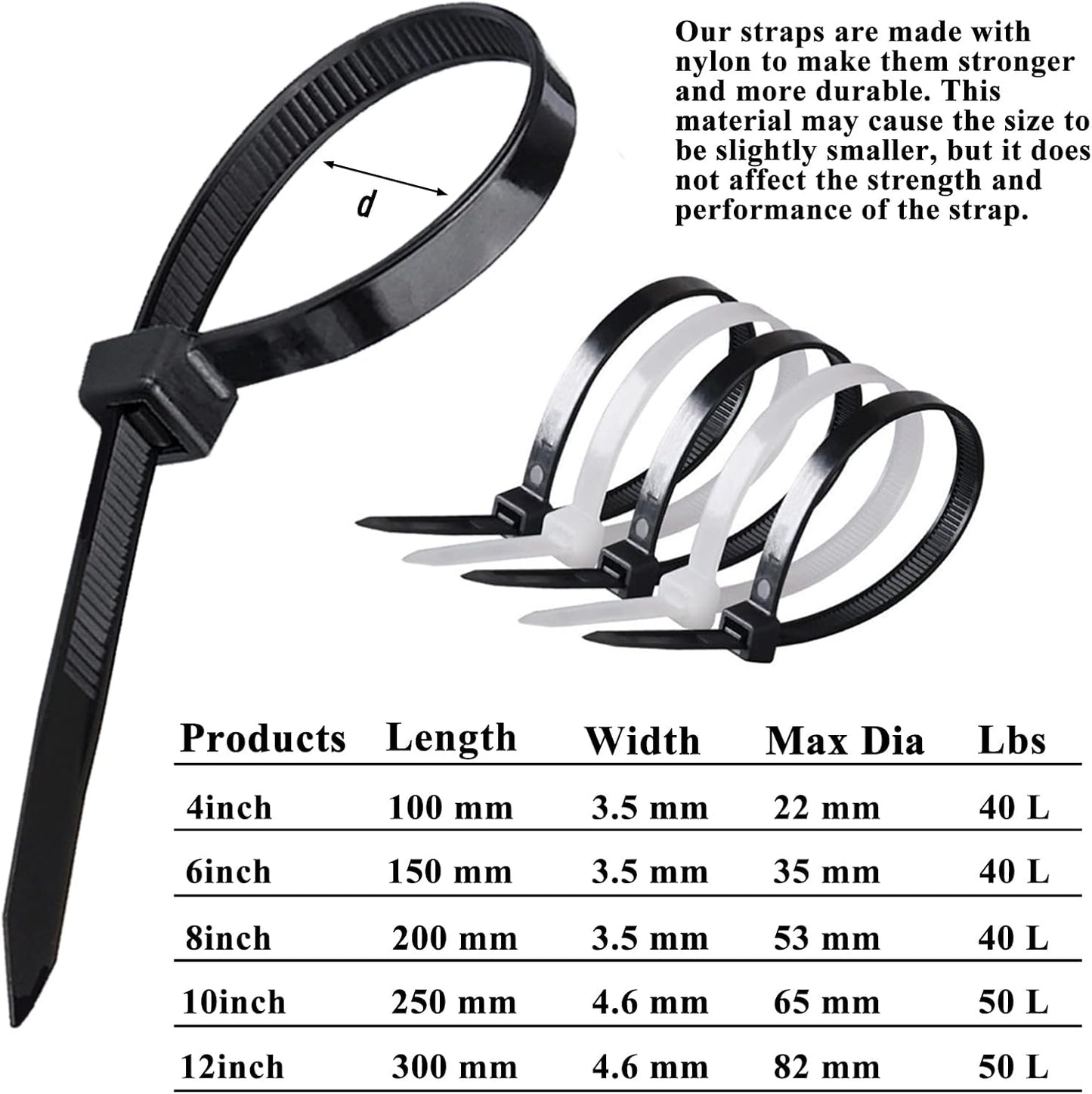 4 Inch White Cable Tie Zip Ties Nylon Zip Ties Plastic Ties 100Pcs