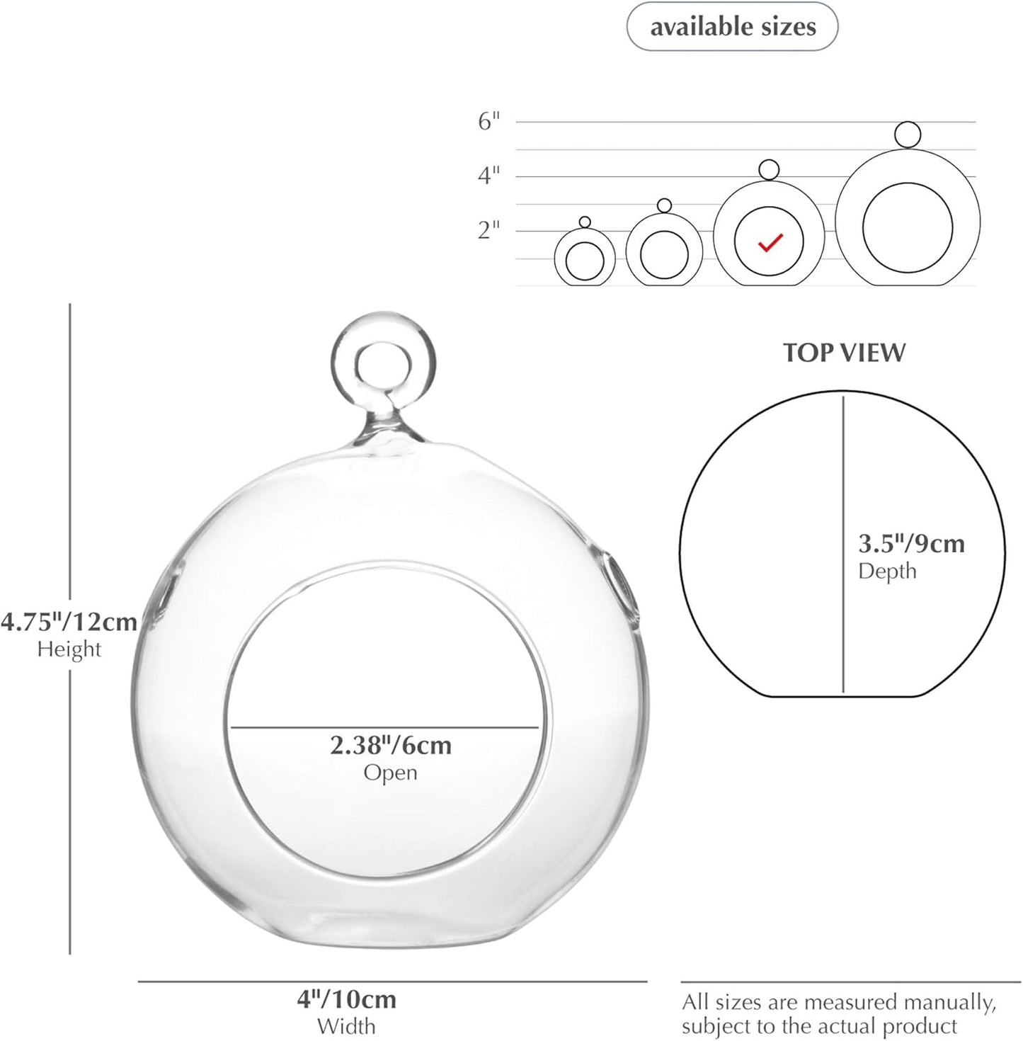 WGV Hanging Terrarium Globe, Width 4", Height 4.75", DIY Air Succulent Planter, Clear Glass Vase Orb with Flat Bottom, Candle Holder for Windowsill Outdoor Garden Decor, 6 Pieces Bulk