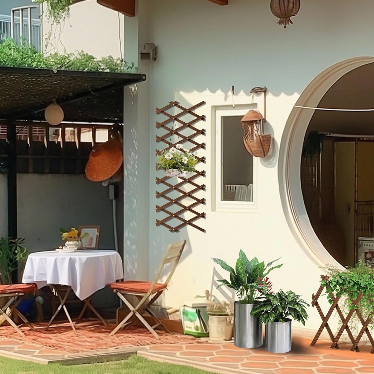 2 PCS Expandable Garden Trellis, 13.4" x 60" Trellis for Climbing Plants Outdoor, Wooden Lattice Fence Wall Panel Lattice Panels for Outside, for Climbing Plants Vine Ivy Rose Cucumbers Clematis