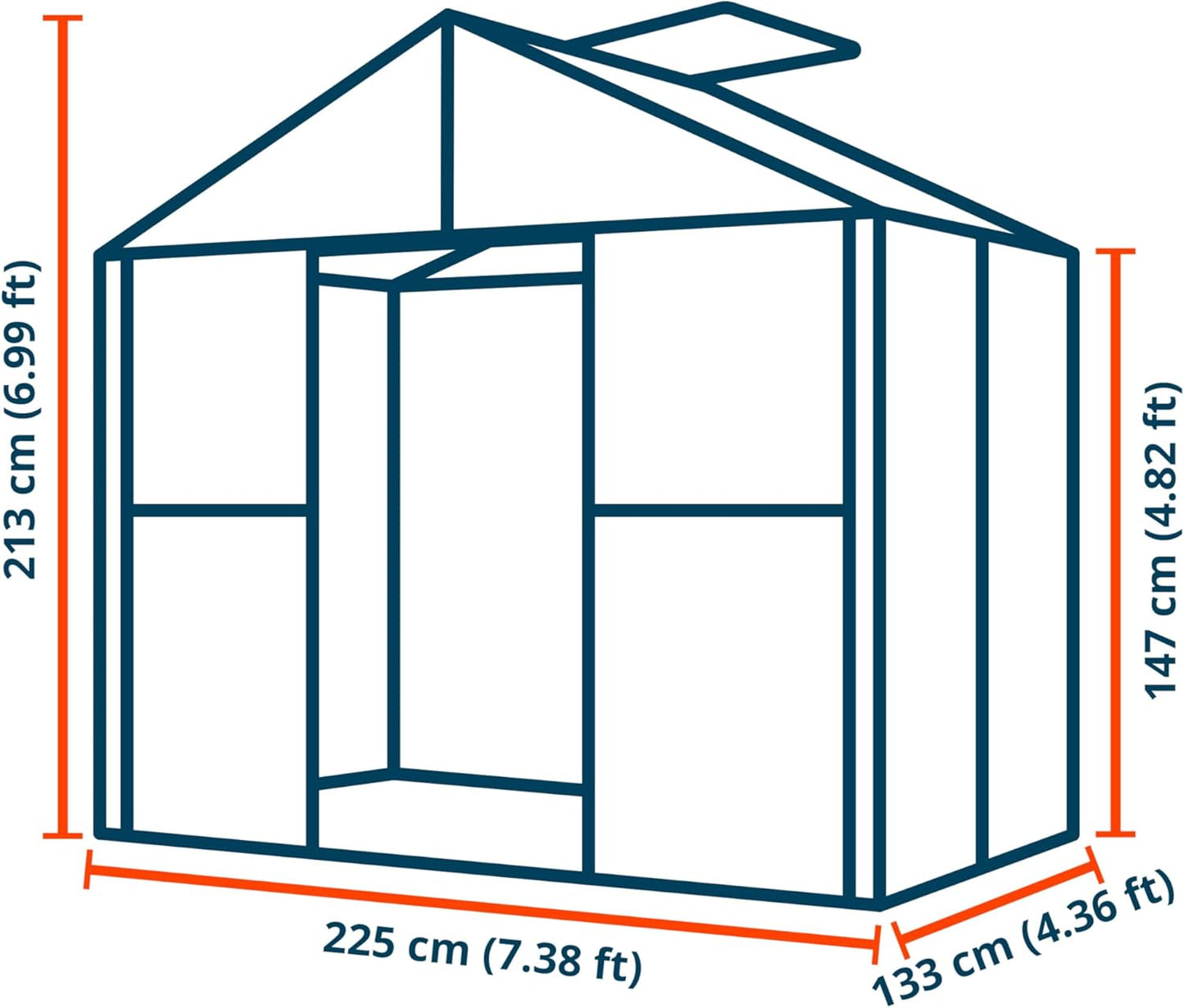 Greenhouse Topas 2 Aluminum Frame 7.4 x 4.4 ft Approx. 8 mm Polycarbonate Panels - with Bonus Base Frame and Automatic Vent Opener