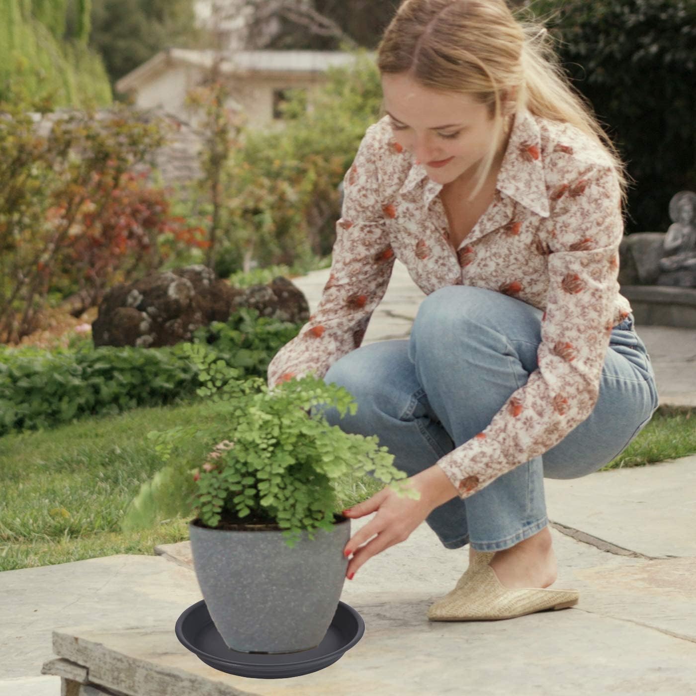 6 Pack Plant Saucer Drip Tray 9 10 inch, Plant Dishes Saucer Plastic Flower Planter Saucers and Drip Trays for Indoors Outdoors, Heavy Durable Plant Plate Water Catcher (10", Black)