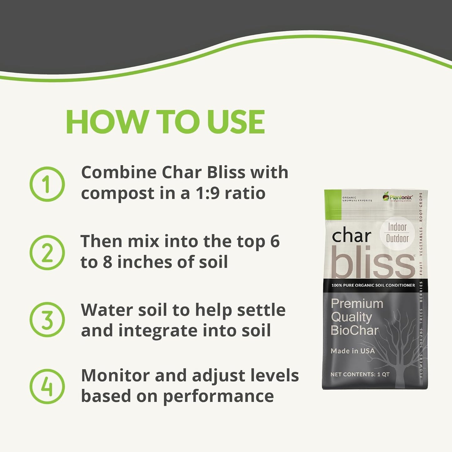 Worm Bliss (1 Qt) + Char Bliss (1 Qt) - Organic Worm Castings for Plants & Organic Biochar for Plants - Earthworm Castings Organic Fertilizer - Biochar Soil Amendment - Charcoal for Plants