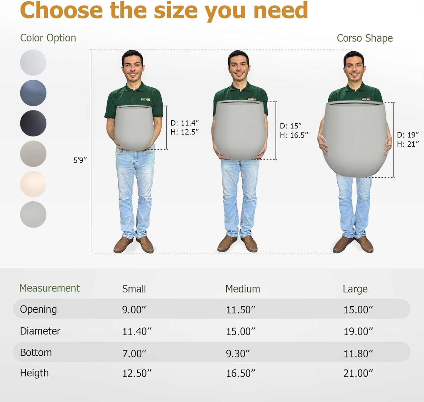 12.5" H x 11.4" D Corso Fiberstone Round Tapered Planter with Drainage Hole, Smooth Finishes, Weather Resistant for Indoor and Outdoor Use (Light French Gray, 9" Pot Opening)