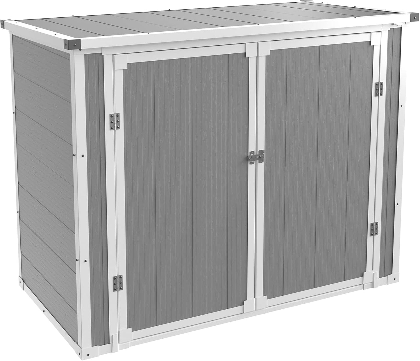 41 Cu.Ft Horizontal Outdoor Plastic Storage Shed/Box Trash Can Sheds Weatherproof Resin Shed with Floor Thickened & Gas Spring & Lockable Doors for Tools, Lawn Mower Storage（4.5 * 2.5 FT）