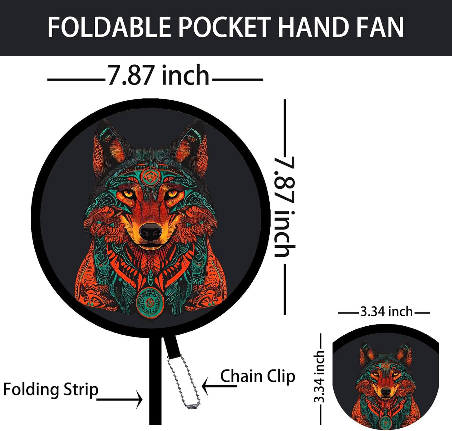 4 Pack Animal Foldable Hand Fans – Pocket-Sized Round Fans for Men & Women, Portable Cooling Fan for Travel, Concerts, Graduation, Indoor & Outdoor Use (Black)