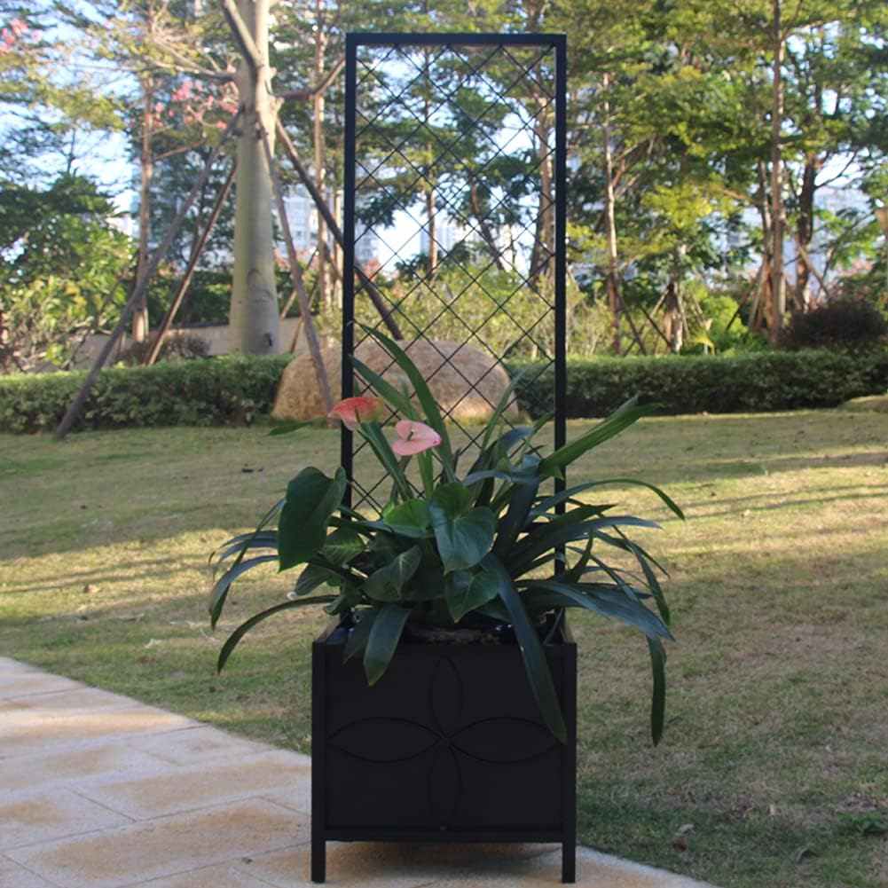 Zhongma 15.75 x 15.75 x 55 in Raised Garden Bed with Trellis,Heavy Duty Plant Box for Climbing Plants with Drainage Hole, Metal Lattice Planter Gardon Box with Inner Fabric Liners.