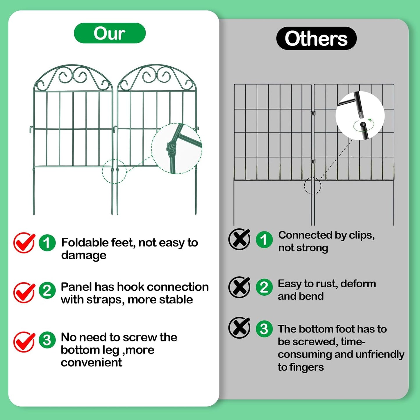 ADAVIN 24Panels Collapsible Garden Fence Animal Barrier, 26 Ft(L) x 24 in(H) Green Rustproof Metal Wire Panel Border for Dogs Rabbits, Flower Edging for Landscape Patio Yard Outdoor Decor, Arched