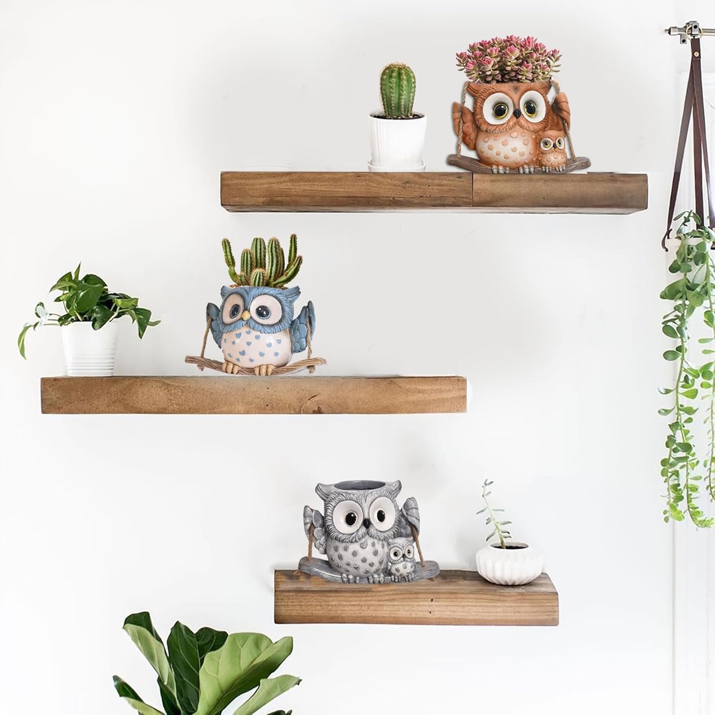 Swing Owl Hanging Planters for Indoor Plants, Cute Small Succulent Pots with Drainage Hole, Unique Resin Plant Hangers Outdoor, Hanging Plant Holder for String Of Pearls, Gift Ideas for Mother