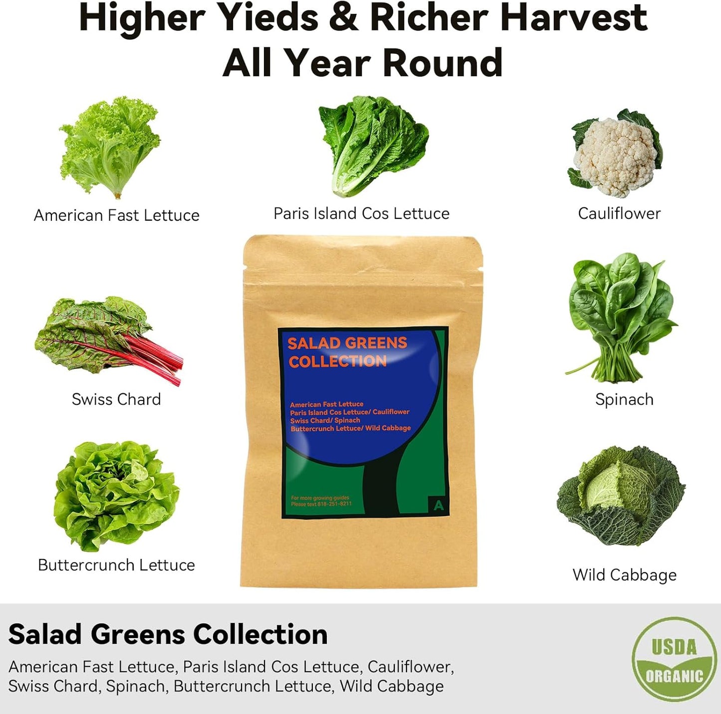 inbloom Salad Green Seed Pod Kit for AeroGarden, Ahopegarden, GARDENCUBE, MUFGA, 50 Pods (350+ Seeds with American Fast/Paris Island/Buttercrunch Lettuce, Swiss Chard, Spinach, Cauliflower, Cabbage)