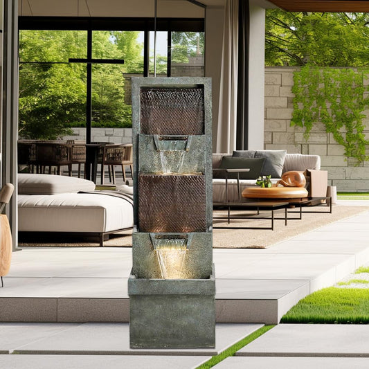 39.3”H Outdoor Garden Waterfall Fountain-Indoor Water Fountain with LED Lights, for Gardens, Landscaping, Patios, Balconies, Office,and Lawns for a Calming Oasis in Outdoor Living Art Decor