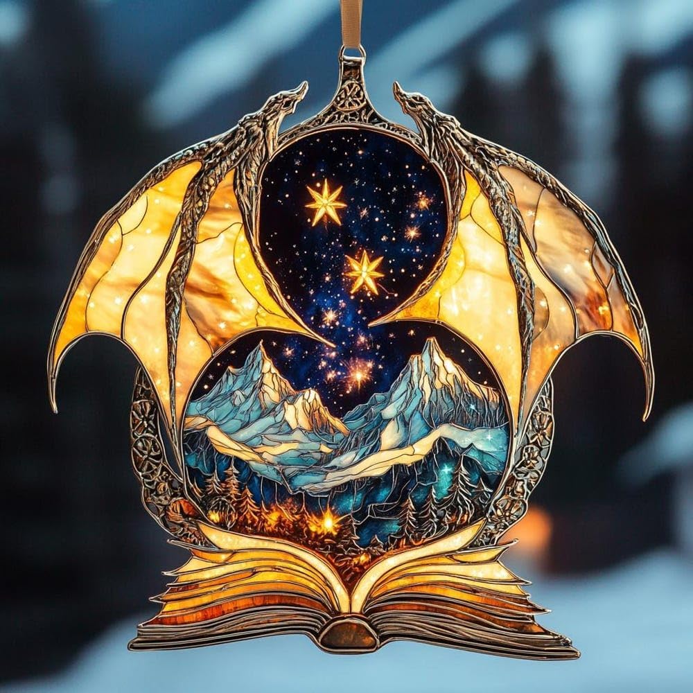 Fantasy Book Lover Acrylic Suncatcher Window Hanging Bookish Decor for Readers Dragon Lover Gift
