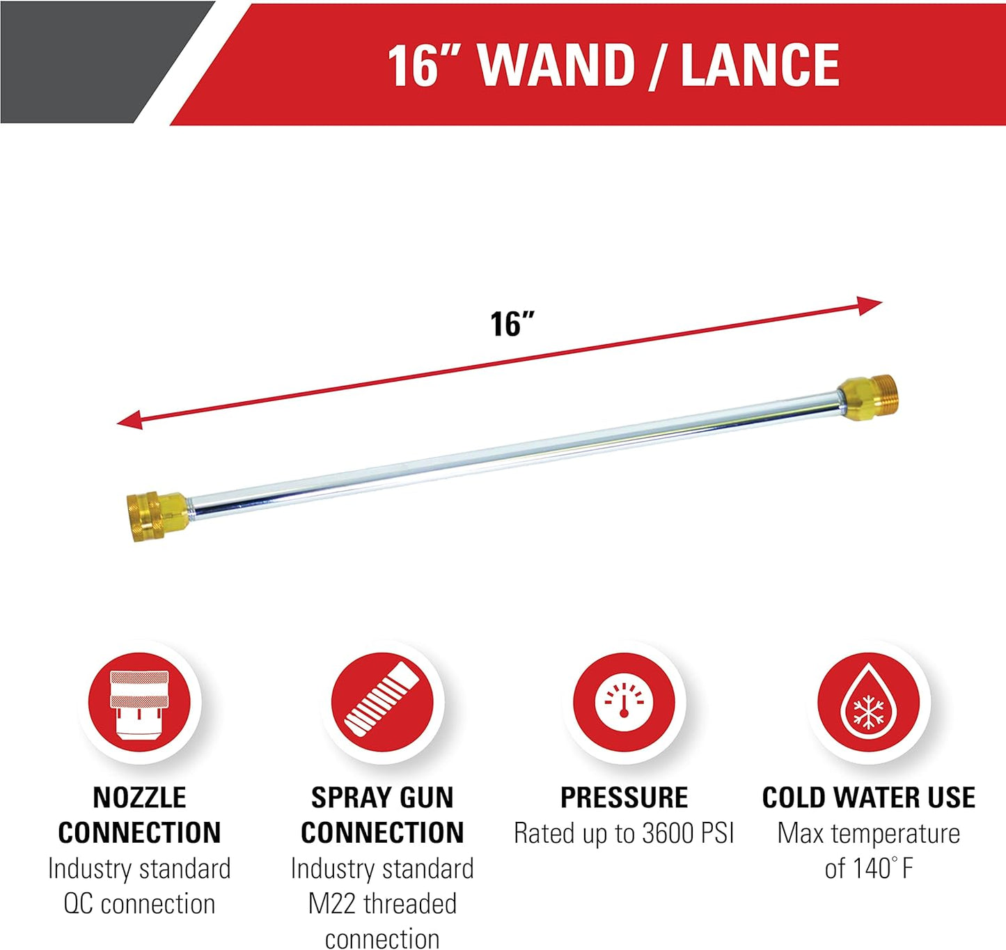 Simpson Cleaning 80149 Universal 16-Inch Pressure Washer Wand for Cold Water Use up to 3600 PSI, Silver