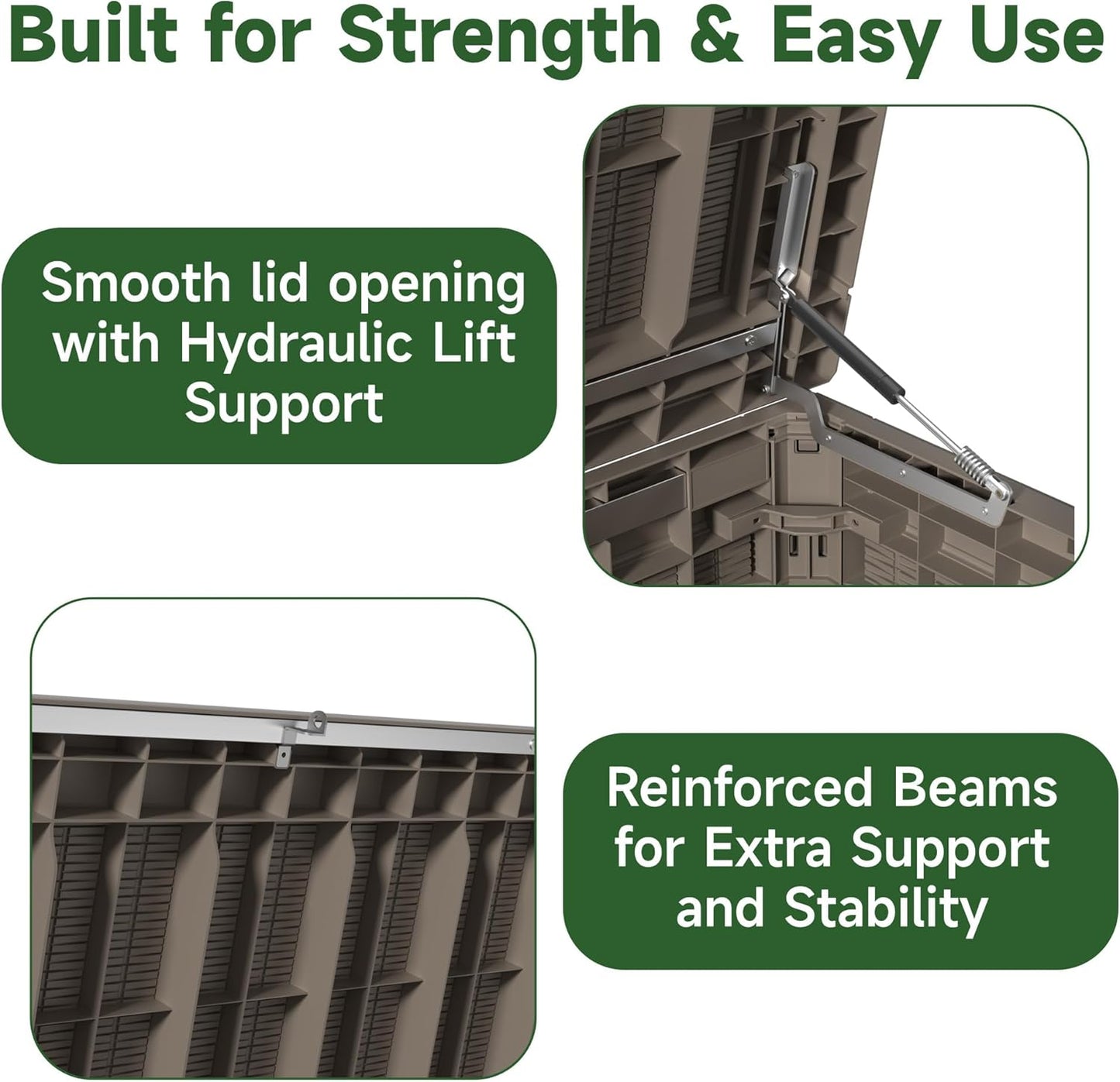 260 Gallon Outdoor Storage Box Waterproof, UV Resistant Resin Deck Box with Hydraulic Rod, Reinforced Stability for Patio, Garden, Rattan Gray