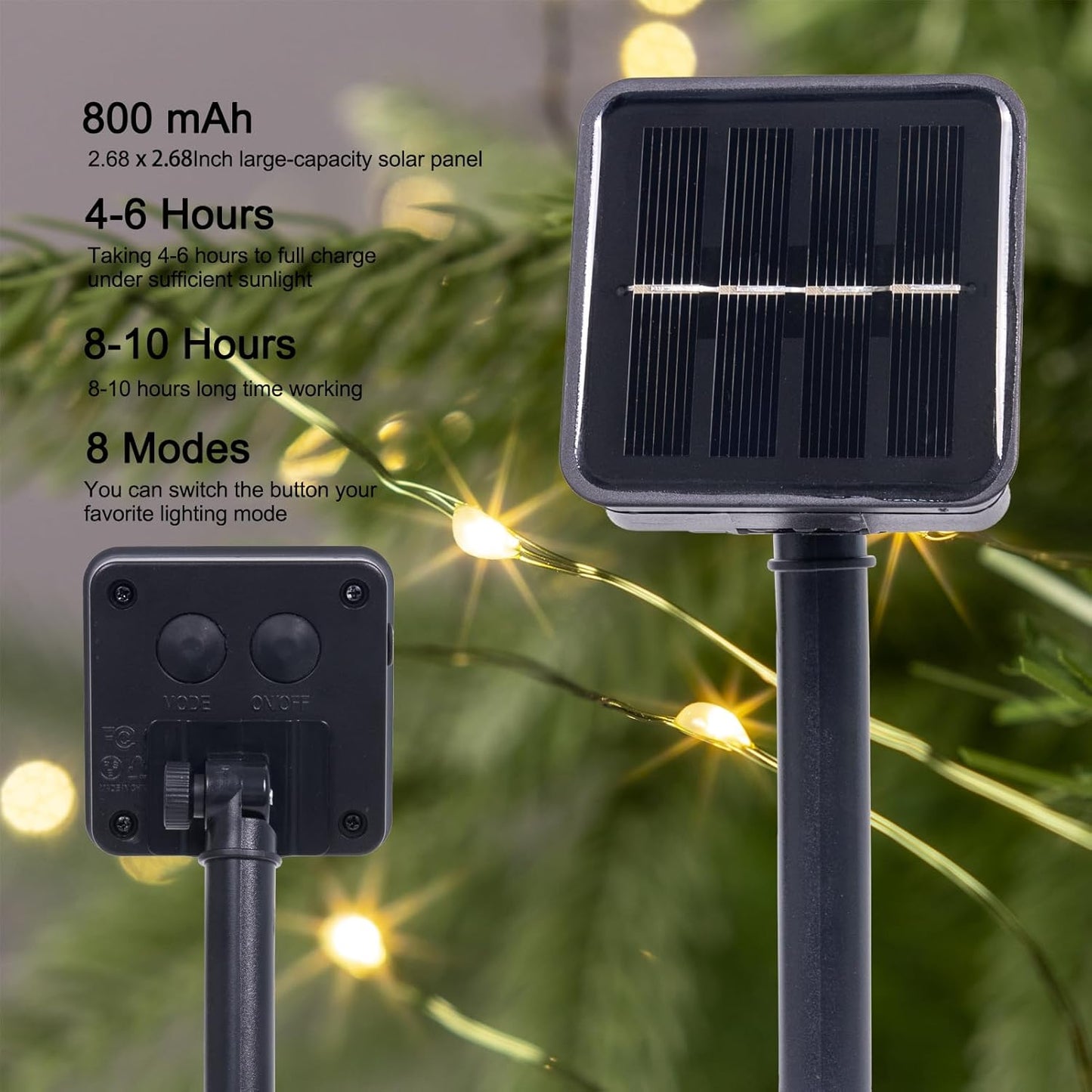 Solar String Lights for Outside,33FT 100LEDs (4 Pack) Solar Fairy Lights,Waterproof 8 Modes Outdoor String Light for Patio Garden Backyard Tree Balcony Christmas,Green Wire,Warm White