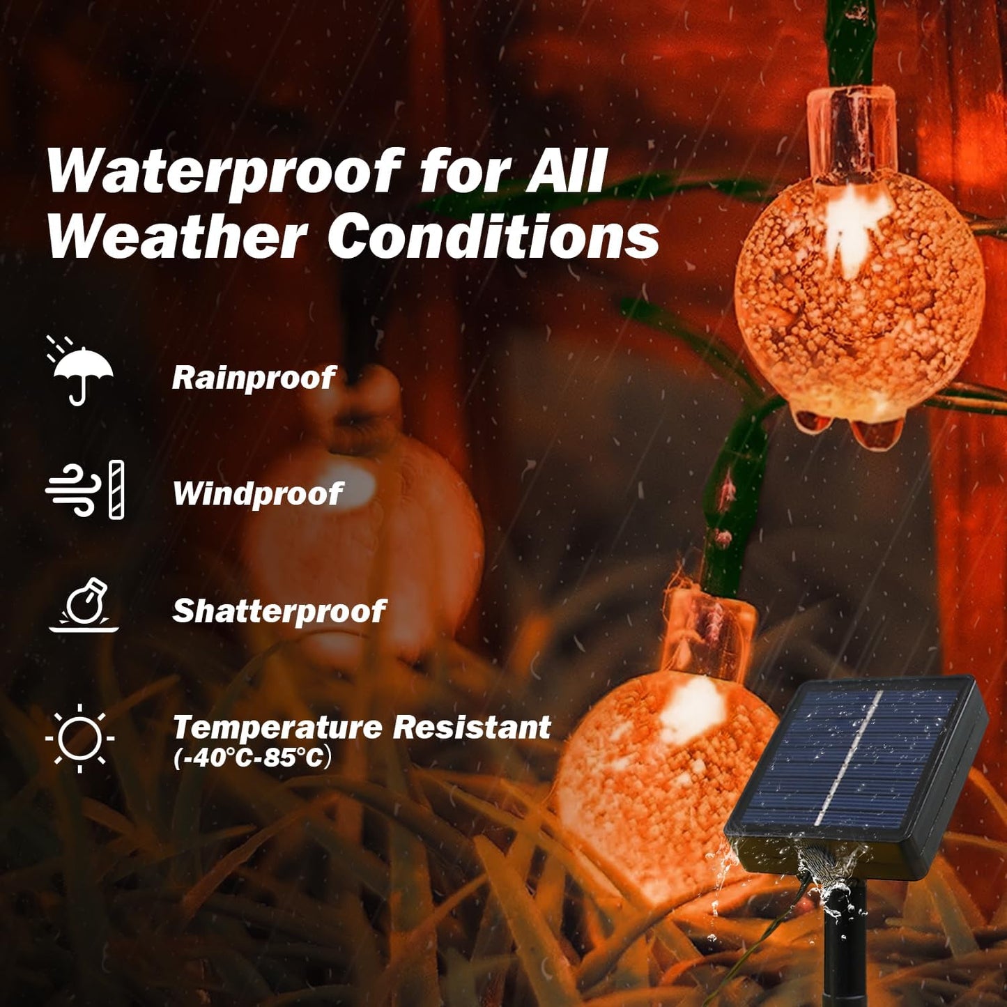 Solar Lights Outdoor Waterproof, 2 Pack Total 200LED 110FT Solar String Lights for Outside with 8 Modes, Outdoor String Lights Crystal Globe Patio Lights for Garden Yard Party Decor(Orange)