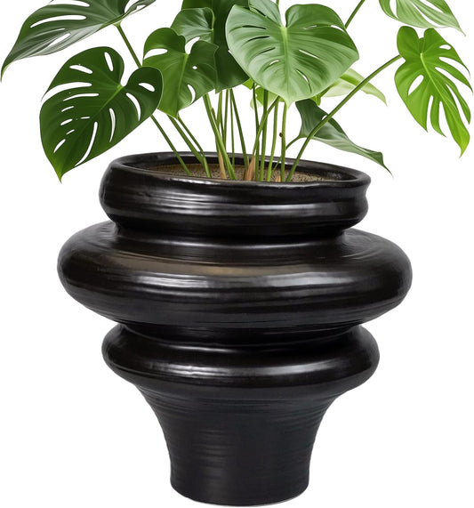 Ceramic Plant Pots 11 Inch - Bonsai Planters for Indoor Plants Outdoor Plants, Pot for Plant with Drainage Hole, Decorative Flower Pots for Home Decor, Gift for Men Women, Black
