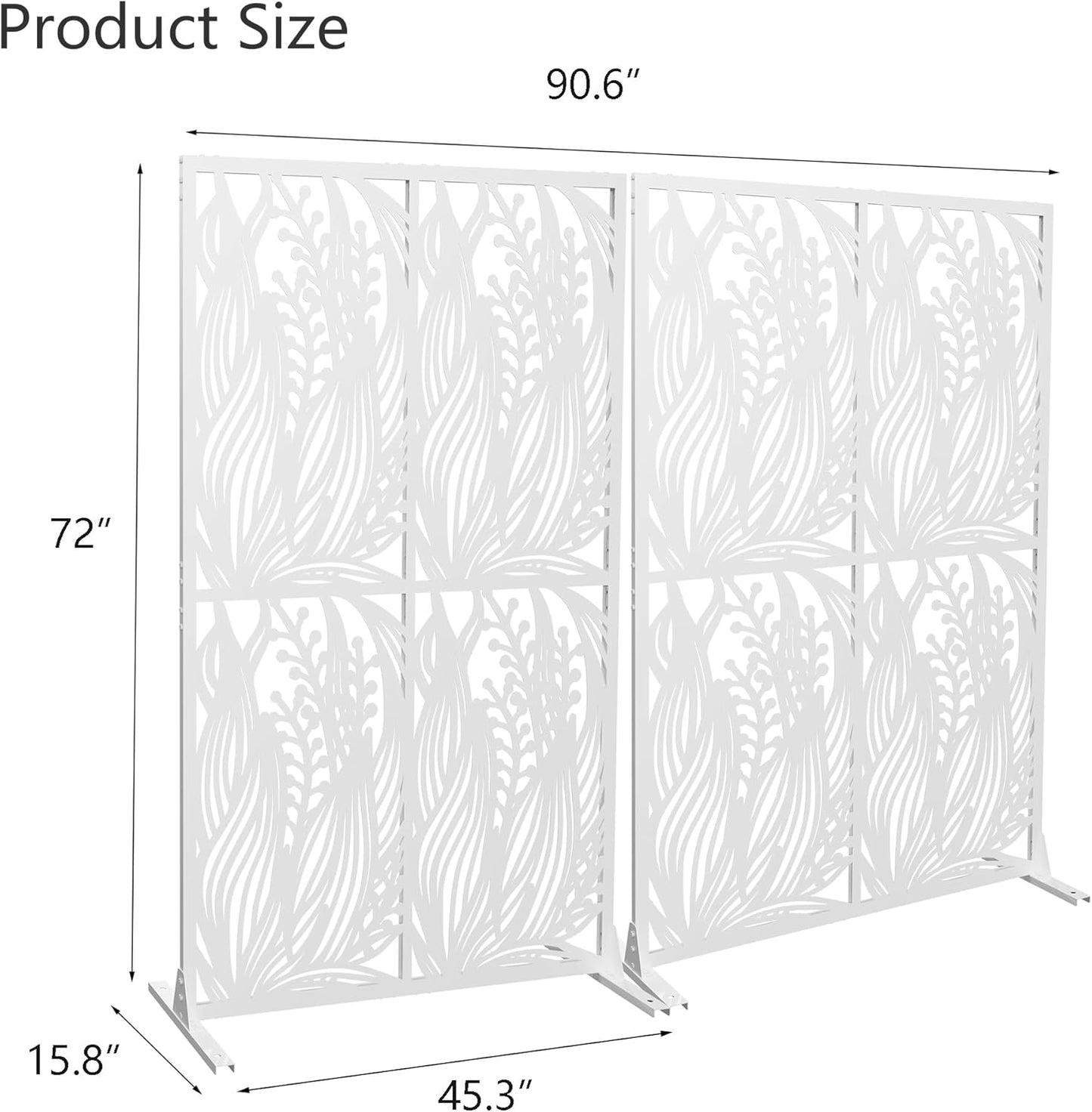 2 Pack Metal Privacy Screens 72" H Outdoor Privacy Screens Panels Outdoor and Indoor Leaf Pattern Divider for Balcony Patio Garden Room Divider(White,2 Pack