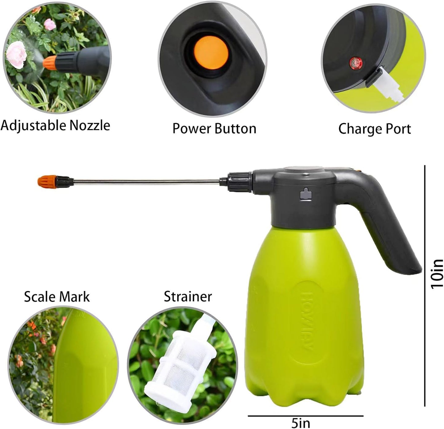 0.5 Gallon Electric Spray Bottle - Garden Sprayer & Plant Mister with Adjustable Nozzles, Rechargeable Battery Powered, Automatic Watering Can for Indoor/Outdoor Plants