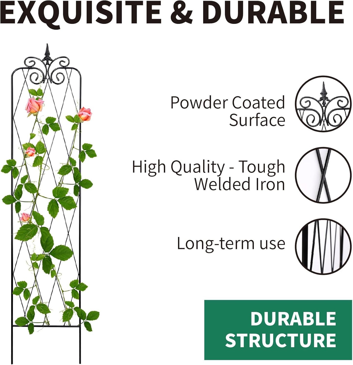 2 Pack 71" H x15 W Trellis,Black Garden Trellis for Climbing Plants Outdoor Metal Frame Sturdy Trellis for Rose