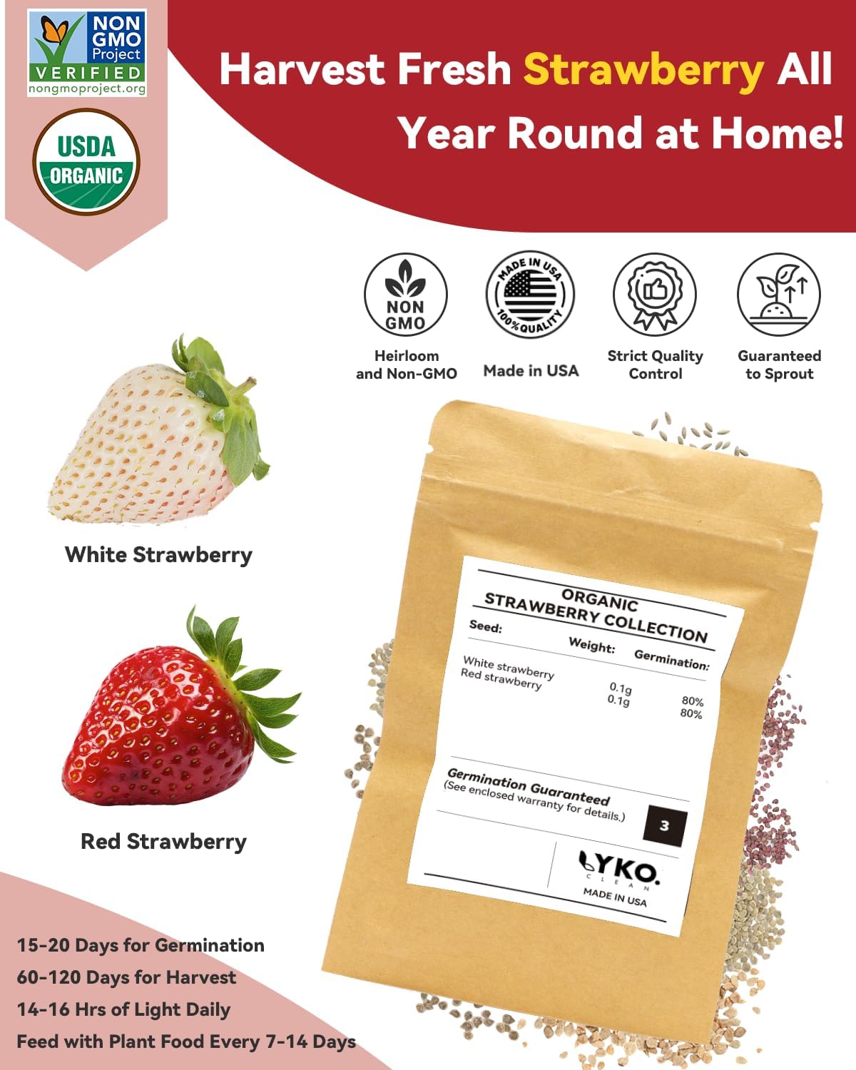 LYKOCLEAN Hydroponic Seed Pod Kit Compatible with AeroGarden, Ahopegarden, iDoo, MUFGA, 16 Pods Complete Growing Anything Garden Supply with Strawberry Seeds, Grow Sponges, Baskets, Domes, Labels