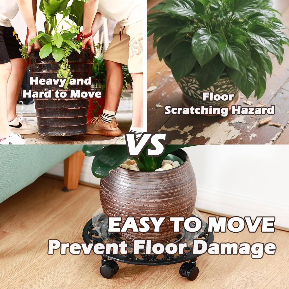 3 Packs 14 Inch Rolling Plant Stand with Wheels Metal Plant Caddy with Wheels Heavy Duty Round Plant Stand Indoor Iron Plants Rollers for Plants, Plant Dolly