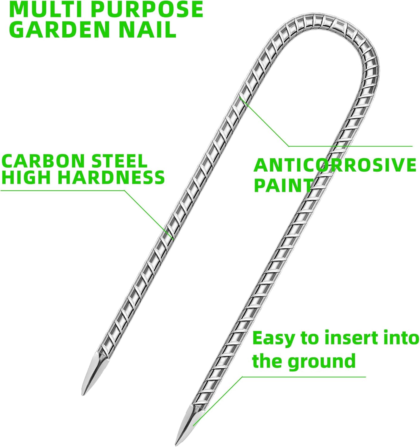 22 Pack Ground Garden Rebar Stakes Rebar 12 Inch Anti-Rust Galvanized Steel U Shape Hook Heavy Duty Ground Anchors for Tents, Position Kits,Fences, and Trampolines Landscape Fabric