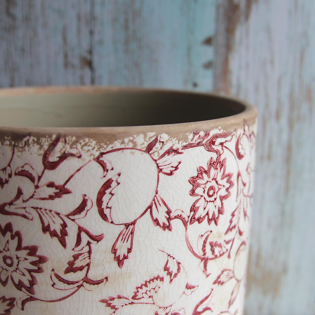 7.48in. Planters for Indoor Outdoor Plants, Rustic Pots for Plants, Vintage Plant Pots Indoor, Tuscan Indoor Tree Pot, Crackle Glazed Planter, Red Flower Pot Outdoor for Garden, Large