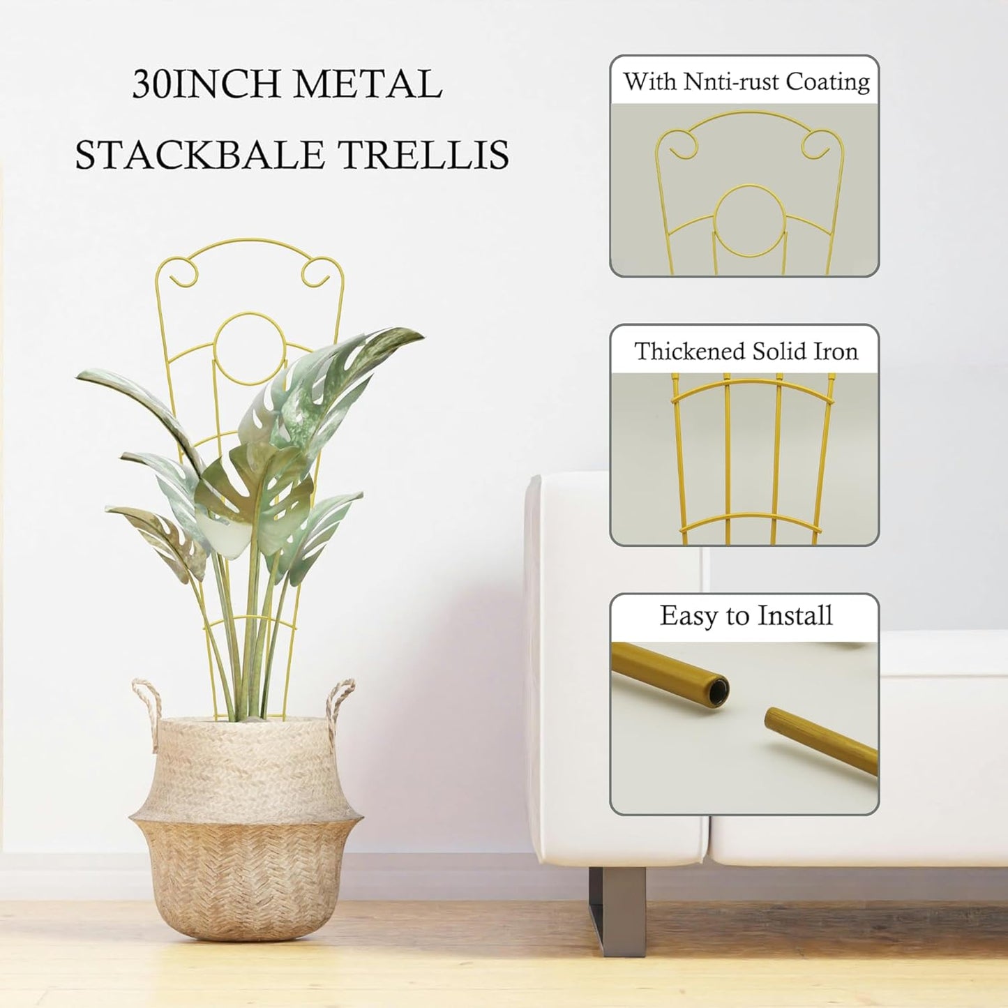 30 Inch Plant Trellis Indoor for Potted Plants 4 Pack Indoor Plant Trellis for Climbing Plants Stackable Houseplant Trellis Metal Garden Pot Trellis for Vine Ivy Support (4Pcs 30inch Gold)