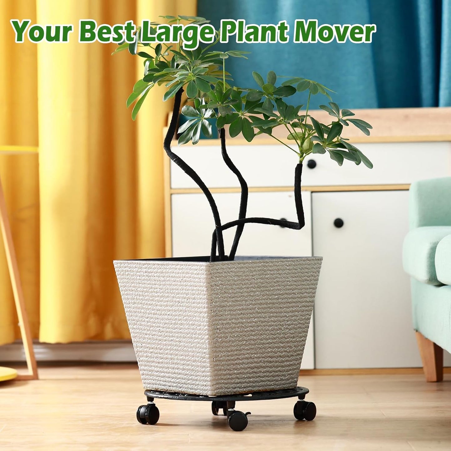 14 Inch Rolling Plant Stand with Wheels Metal Plant Caddy with Wheels Heavy Duty Round Plant Stand Indoor Iron Plants Rollers for Plants, Plant Dolly with Plant Saucers 1 Pack