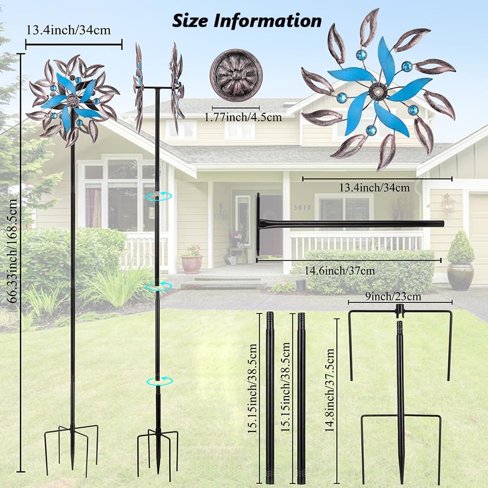 Stargarden Wind Spinners Outdoor, 13.4 Inch Metal Wind Spinner, Decorative Kinetic Pinwheels, Classic Double Windmill for Yard, Garden Decor