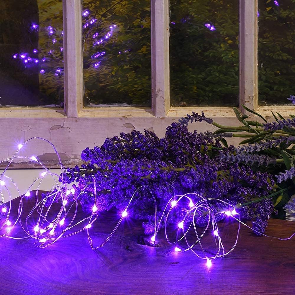 2 Pack Solar Powered Fairy String Lights Outdoor Waterproof 8 Modes Twinkle Christmas Decorations Lights, Each 33ft-100LED, 40ft-120LED, 66ft-200LED, 80ft-240LED, (Purple, 33)