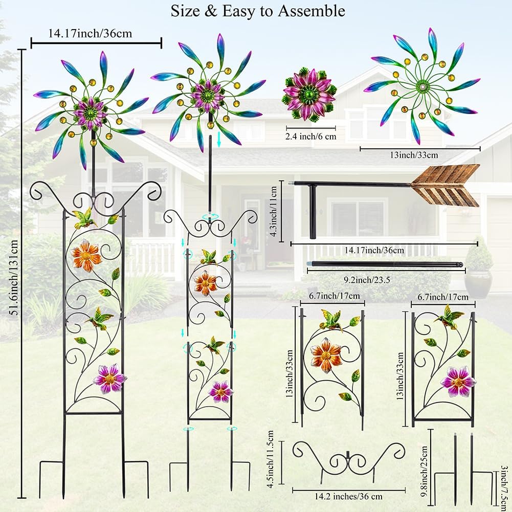 DREAMYSOUL Wind Spinner Outdoor, Wind Sculpture & Weathervane with Decorative Trellis for Climbing Plants, Kinetic Wind Spinners for Yard and Garden