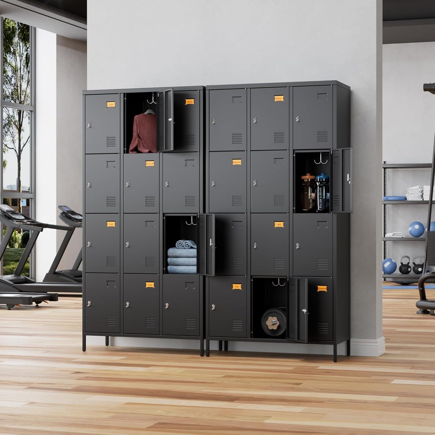 Aobabo 12 Doors Metal Storage Locker for Employees, Storage Locker with Name Card Slot for Garage School Office Gym, Black, Assembly Required