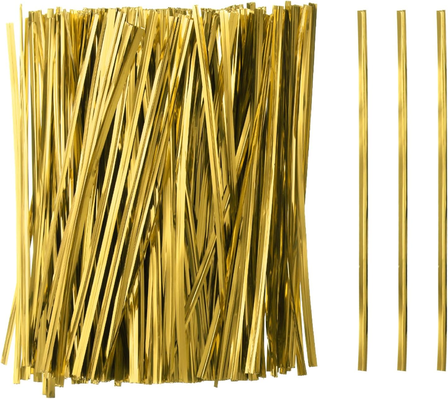 HARFINGTON 800pcs Bag Twist Ties 6" Reusable Plastic Metallic Twist Ties Wire Cable Ties for Party Bread Candy Cake, Gold Tone