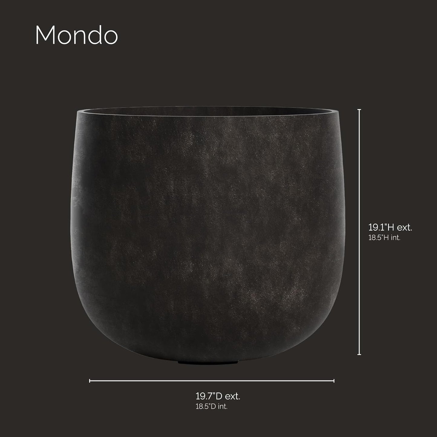 Mondo Large Planter – Brown Stone Finish – Fiberglass Indoor/Outdoor and Weather-Resistant Round Planter (19.7" D x 19.1" H Exterior, 18.5" D x 18.5" H Interior)