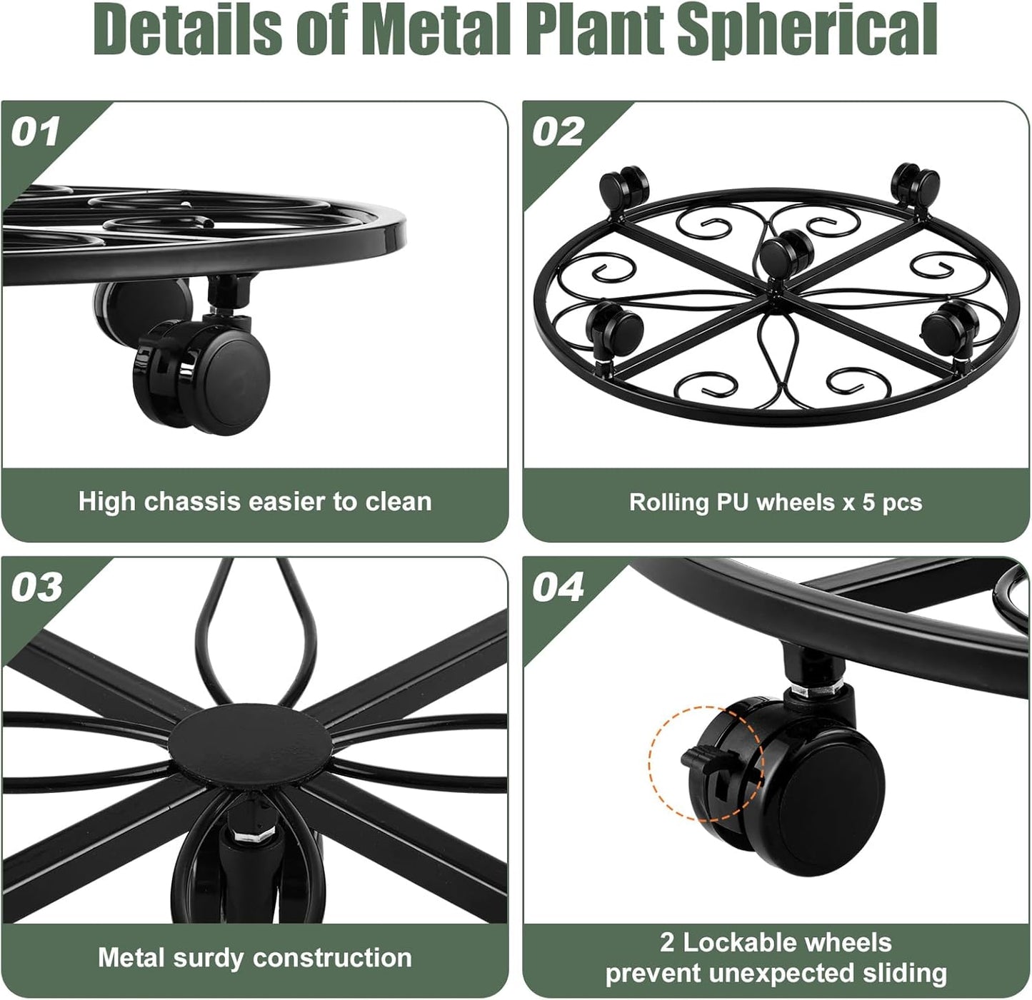 3 Packs 18” Plant Caddy with Wheels Metal Plant Stand on Wheels for Indoor and Outdoor Plants Rolling Plant Stand with Casters Heavy Duty Plant Dolly Roller Caddy, Black