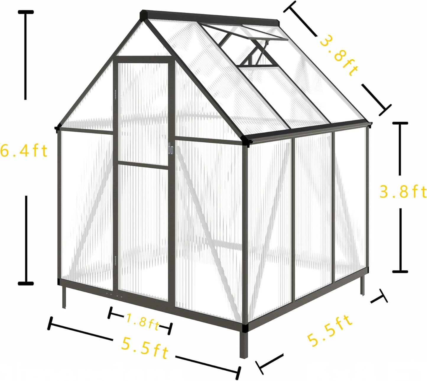 6x6 FT Greenhouse for Outdoors,Green House for Outside,Dark Gray